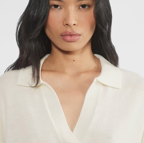 Aritzia Wilfred Clara Merino Wool Waist V-Neck Sweater In Light Birch Size SMALL - Picture 2 of 16